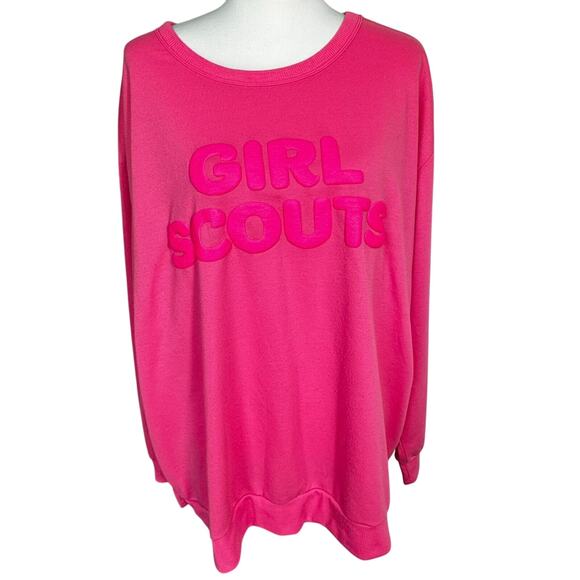 GIRL SCOUTS Women's 2X Neon Pink Puff Lettering Pullover Lounge Sweatshirt Cozy - Picture 2 of 8